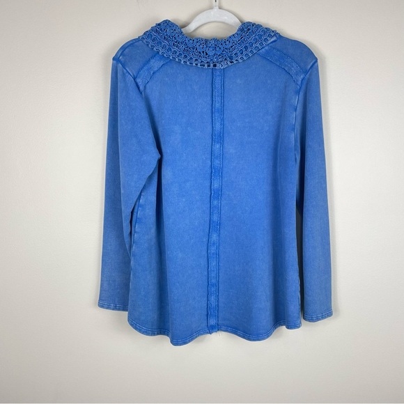 Soft Surroundings Crowl Neck Blouse Womens Petite Small Long Sleeve Crochet Top - Picture 2 of 7